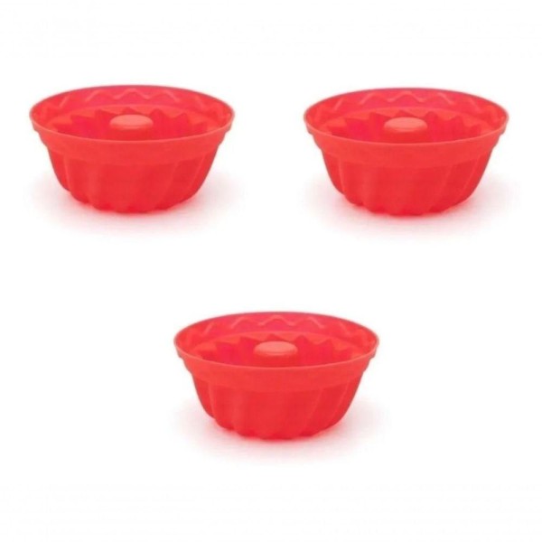 Encontraproduto.com.br - Conjunto Kit 3 Mini Formas De Silicone Redonda Para Pudim Bolo Cupcake