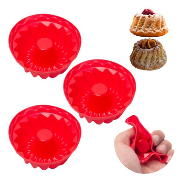 Encontraproduto.com.br - Conjunto Kit 3 Mini Formas De Silicone Redonda Para Pudim Bolo Cupcake