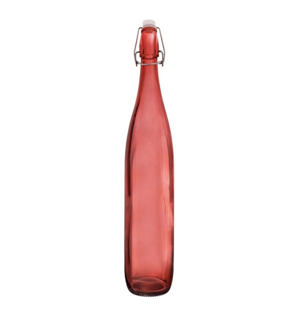 Encontraproduto.com.br - Garrafa de Vidro Hauskraft com Tampa Hermética Vermelha 1L