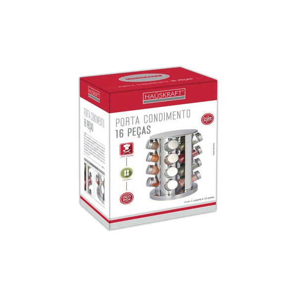 Encontraproduto.com.br - Porta Temperos E Condimentos Inox 16 Pçs Giratório Pcon-16 Cor Prata