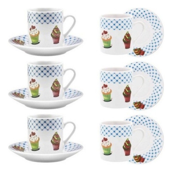 Jogo de Xícara para Café com 12 Peças 90ml Estampa  de CupCake  Hauskraft