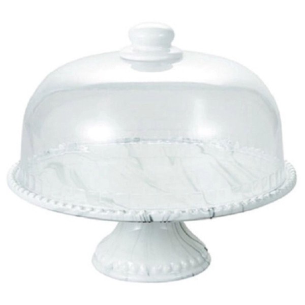 Prato para bolo em porcelana com cúpula Hauskraft Marble 27cm