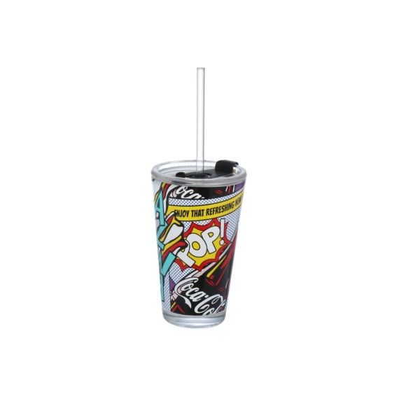Encontraproduto.com.br - Copo de Vidro Drink com Canudo Coca-Cola Pop 450 ml