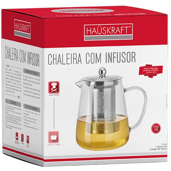 Encontraproduto.com.br - Chaleira de Vidro Borossilcato com Infusor em Aço Inox 750ml