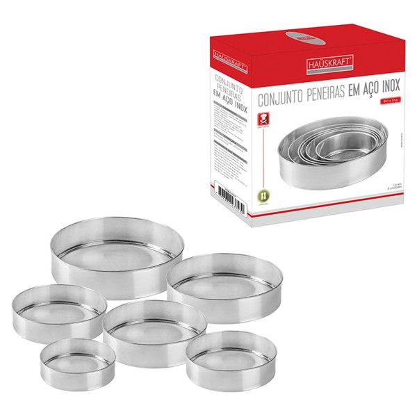Encontraproduto.com.br - Conjunto Peneiras Hauskraft 6 Peças Em Aço Inox Prata - PNRA-007