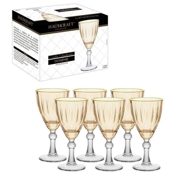 Encontraproduto.com.br - Jogo De Taças Para água Em Vidro Dominic âmbar Com 6 Peças 275ml Haüskraft