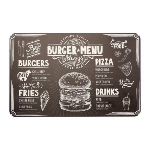 Encontraproduto.com.br - Jogo Americano Em Pvc 43X28Cm Retangular Preto Burger Menu