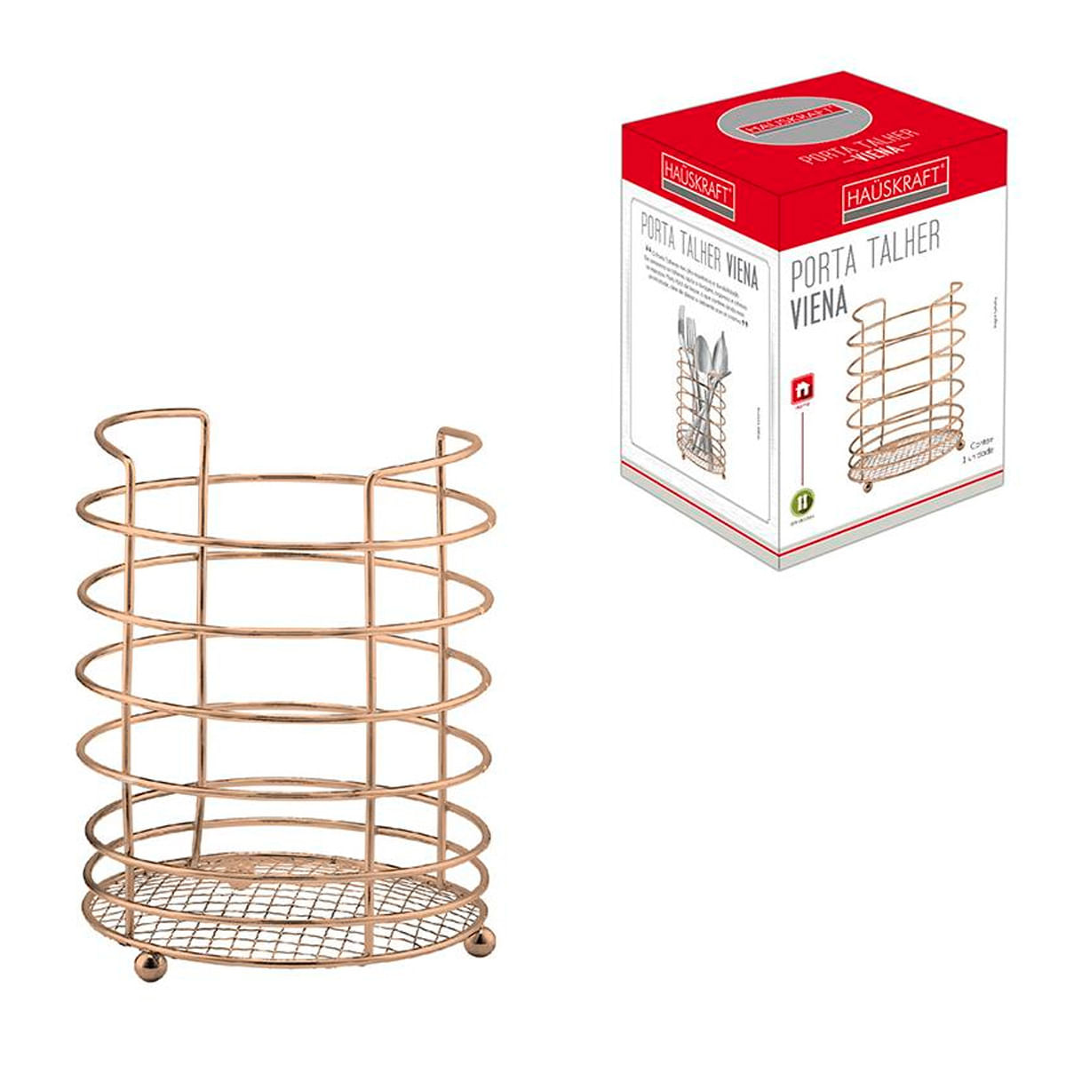 Encontraproduto.com.br - Porta Talher Viena 11x16,5cm em Metal Rose Hauskraft