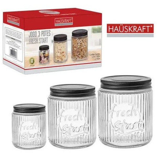 Encontraproduto.com.br - Jogo De Pote De Vidro Redondo Frresh Start Hauskraft 3 Pçs