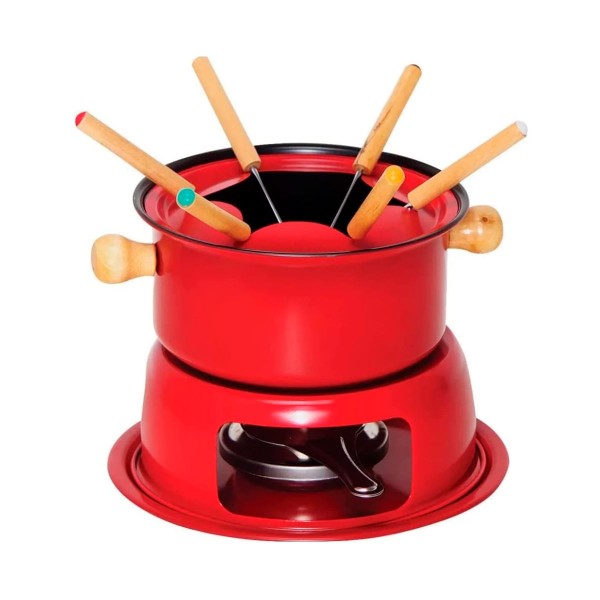 Encontraproduto.com.br - Conjunto P/ Fondue 11 Peças em Aço Inox Vermelho Hauskraft