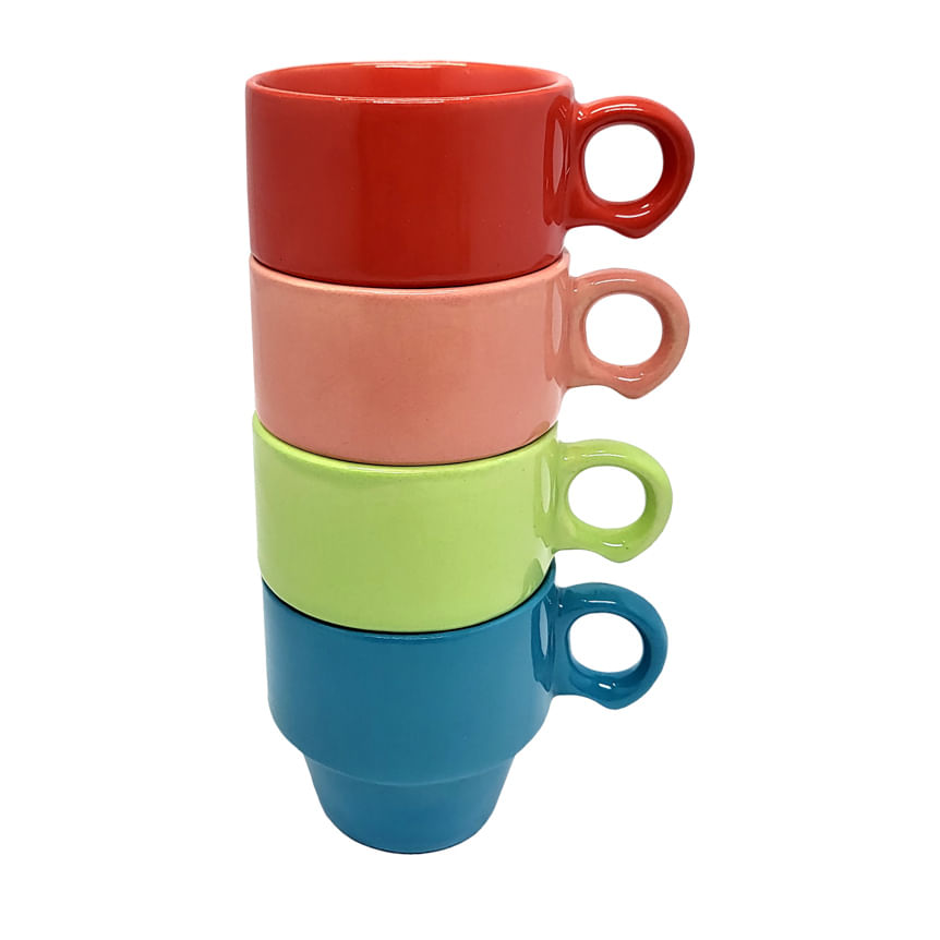 Encontraproduto.com.br - Xícara Café Stacky Colorida Hauskraft 90 ml 4 Peças