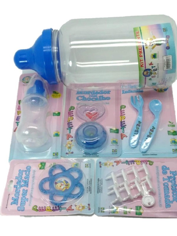 Encontraproduto.com.br - Kit Mordedor Chocalho Copo Talher Protetor Azul Pepeta 5000