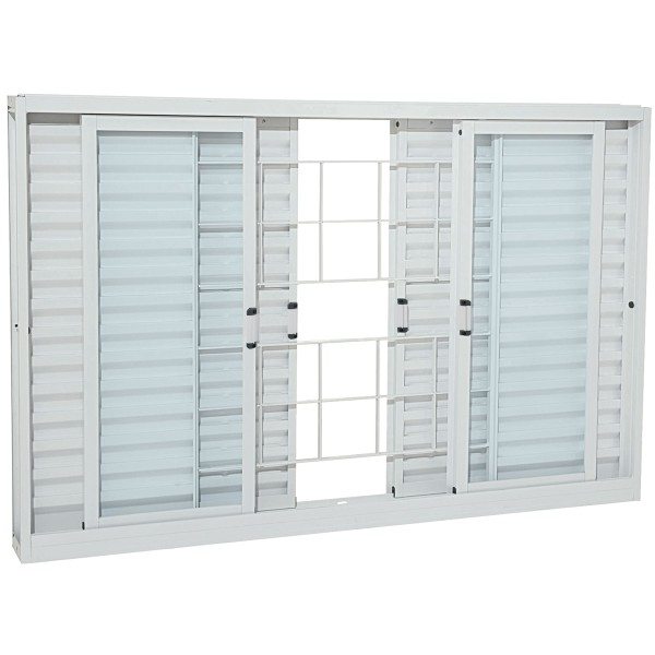 Encontraproduto.com.br - Veneziana Sasazaki 100X200X12Cm Pratika Correr Grade Quadriculada Branca 21224030 - Aço
