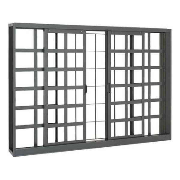 Encontraproduto.com.br - Vitro Sasazaki 100x200x12Cm Belfort Correr Sem Bandeira Projetante Grade Quadriculada Cinza 63214523 - Aço