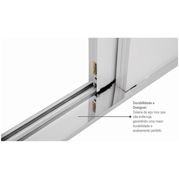 Encontraproduto.com.br - Porta Balcão de Correr Multiflex Aço 3 Folhas 217x160x16,5cm Abertura Esquerda Vidro Liso - Branco - Prátika Sasazaki