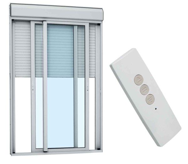 Encontraproduto.com.br - Porta Integrada Veneziana Alumínio 237x150x14cm 3F Vidro Inteiriço controle remoto 110V Alumifort Sasazaki