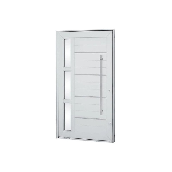 Encontraproduto.com.br - Porta Pivotante Lambris Horizontais com Friso, Vidro e Puxador Alumínio Branco 223,5x126,2x12cm Esquerda Aluminium - 72440102 - Sasazaki