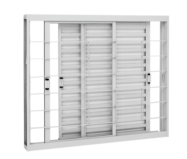 Encontraproduto.com.br - Veneziana Sasazaki 100X150X11,3Cm Kompacta Correr Grade Quadriculada Folhas Móveis Branco 21325015 - Aço