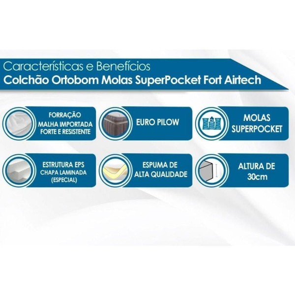 Encontraproduto.com.br - Colchão Solteiro Molas Ensacadas Superpocket Airtech Spring Ortopillow (88x188x30) - Ortobom