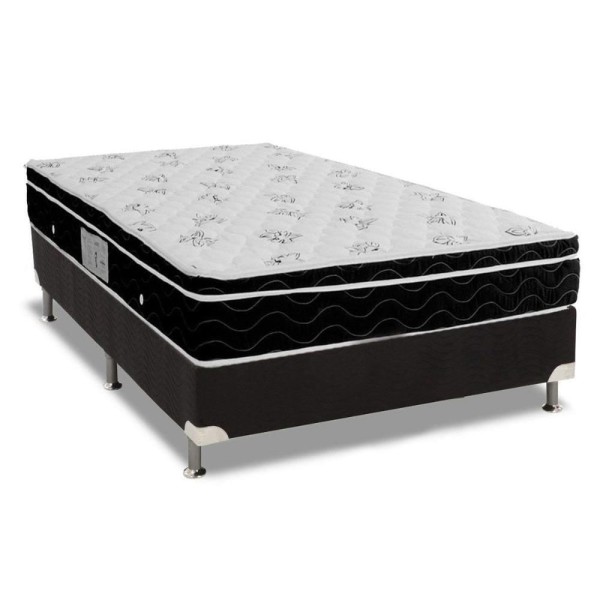 Encontraproduto.com.br - Conjunto Box Casal: Colchão Molas Ortobom Nanolastic Physical Spring + Base CRC Suede Black(138x188)