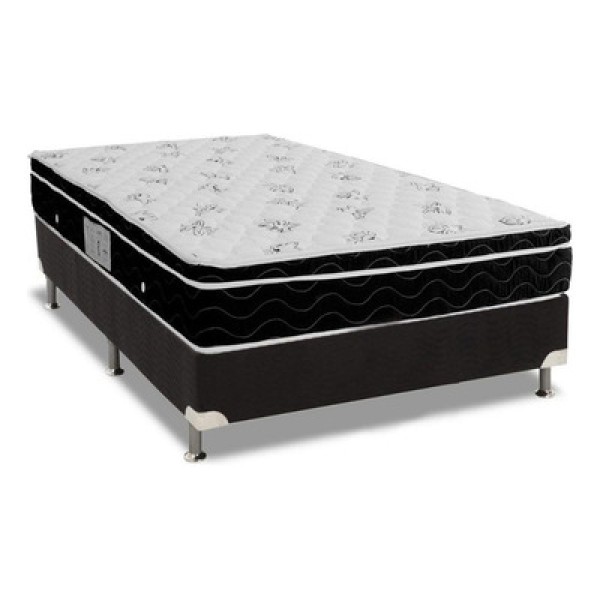 Conjunto Box Casal: Colchão Molas Ortobom Nanolastic Physical Spring + Base CRC Suede Black(138x188)