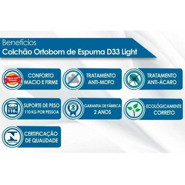 Encontraproduto.com.br - Colchão Solteiro Espuma D33 Light Saúde (78x188x17) - Ortobom