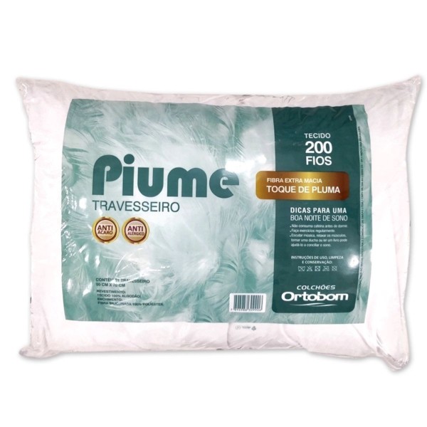 Encontraproduto.com.br - Travesseiro Piume Toque De Pluma 1pç 100%aLG 200fios Ortobom Cor Branco