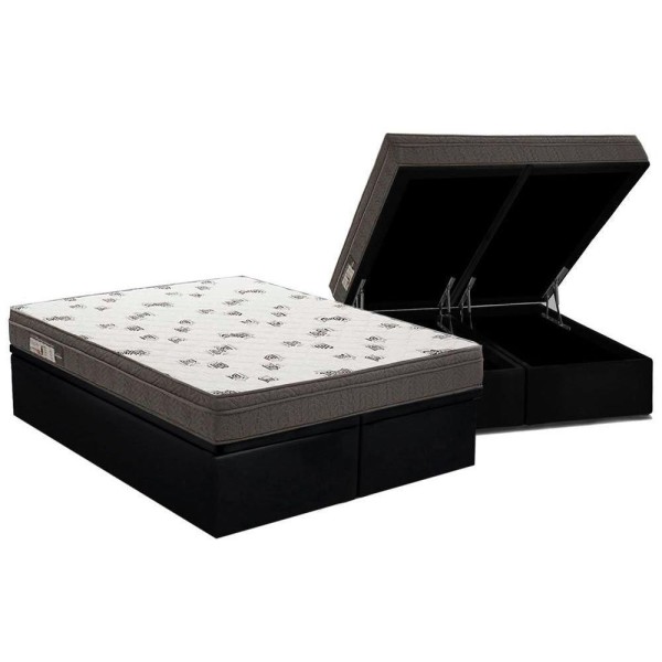 Encontraproduto.com.br - Cama Box Baú Queen: Colchão Espuma D45 Ortobom Light + Base Crc Courano Black(158X198)