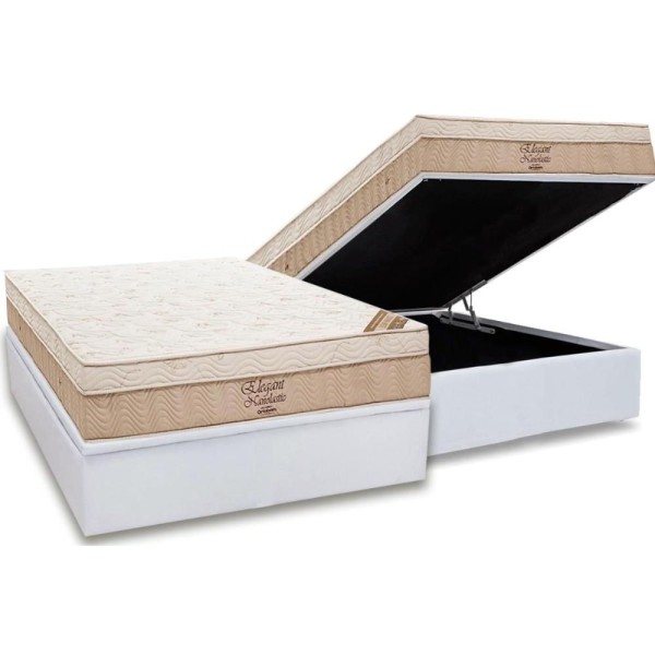 Encontraproduto.com.br - Conjunto Box Baú Casal: Colchão Molas Ortobom Nanolastic Elegant + Base CRC Courano White(138x188)