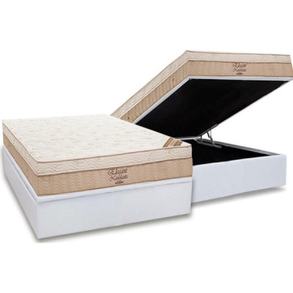 Encontraproduto.com.br - Conjunto Box Baú Casal: Colchão Molas Ortobom Nanolastic Elegant + Base CRC Courano White(138x188)