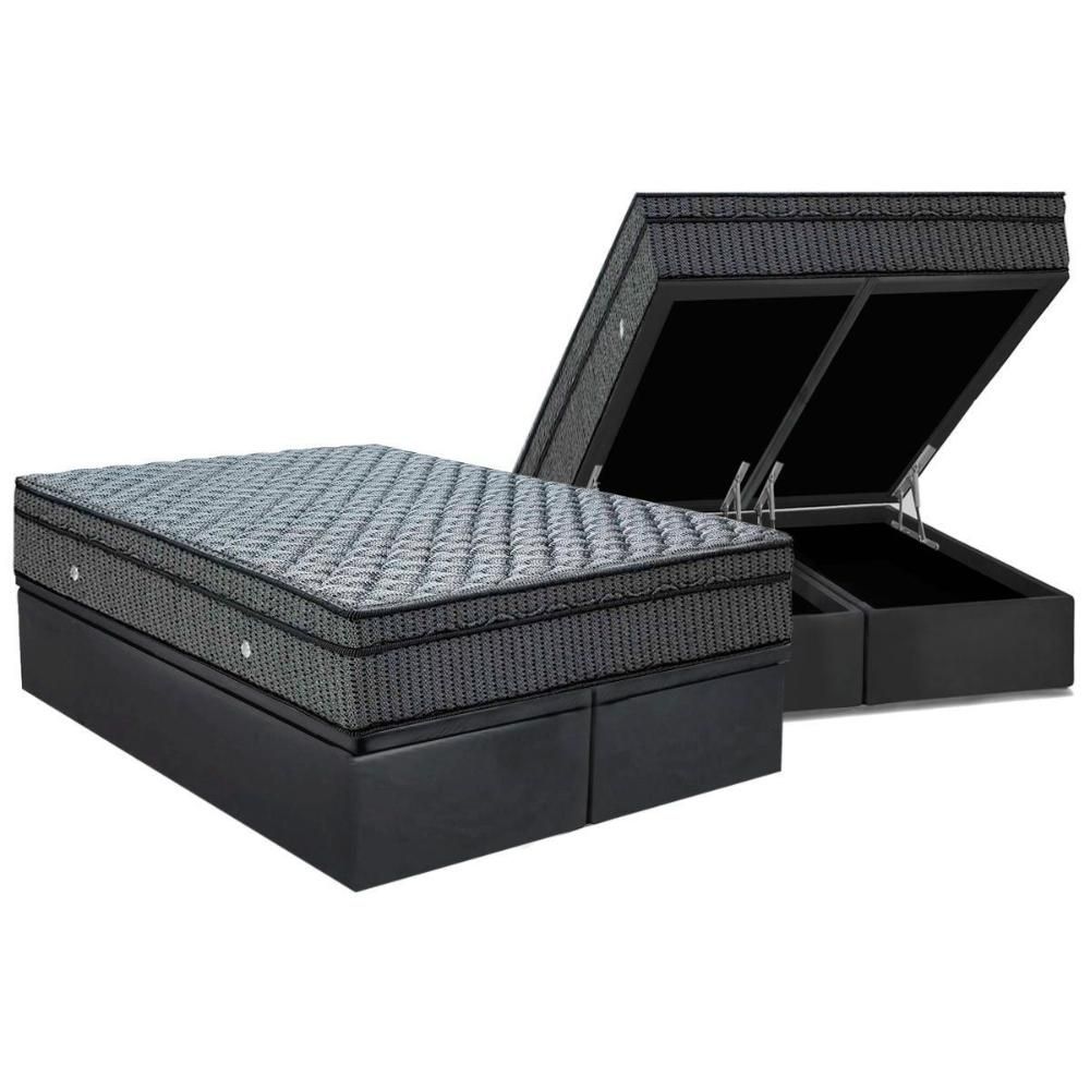 Cama Box Baú Queen Colchão Molas Bonnel Ortobom Hotelaria Nanolastic Orthotel Luxo + Base Crc Suede Gray(158x198)