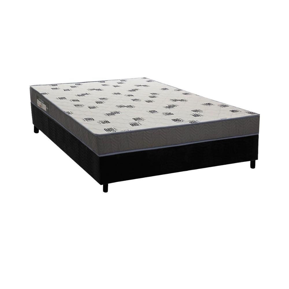 Encontraproduto.com.br - Conjunto Box Casal Colchão Espuma Ortobom D33 Light Saúde + Base Crc Suede Black 138x188