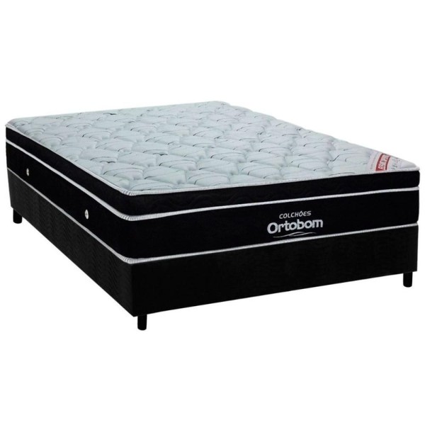 Encontraproduto.com.br - Conjunto Box Casal: Colchão Molas Ortobom Superpocket Elegant + Base Crc Suede Black(138x188)
