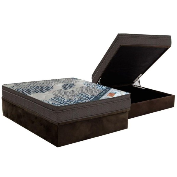 Cama Box Baú Casal: Colchão Molas Ensacadas Ortobom Superpocket Fort Tech Iso + Base Brown(138X188)