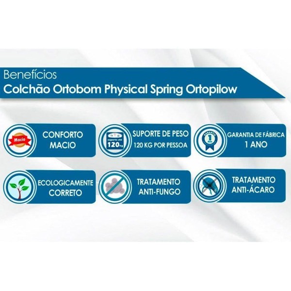 Encontraproduto.com.br - Colchão Queen Molas Bonnel Nanolastic Physical Spring Ortopillow (158x198x23) - Ortobom