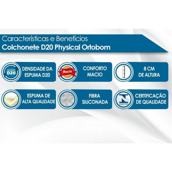 Encontraproduto.com.br - Colchonete Viúva D20 Physical Multiuso Viagem Camping (128x188x8) - Ortobom
