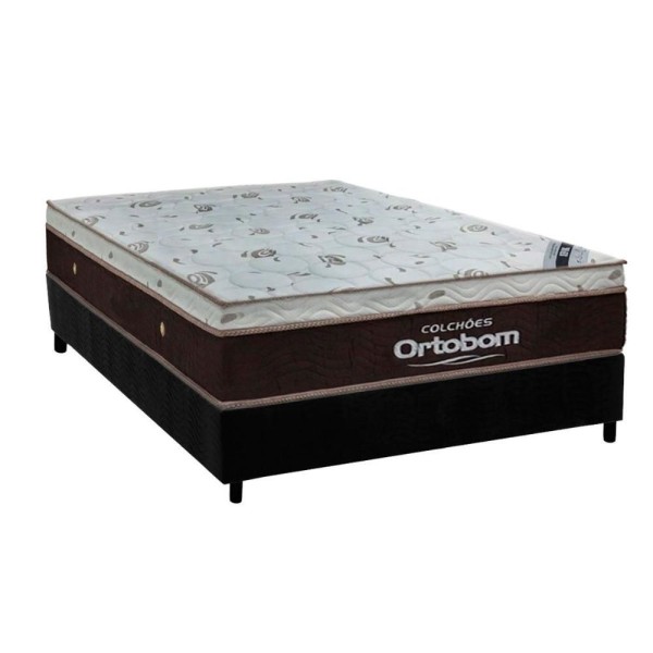 Encontraproduto.com.br - Conjunto Box Casal: Colchão Molas Ortobom Superpocket Sleep King + Base Crc Suede Black(138x188)
