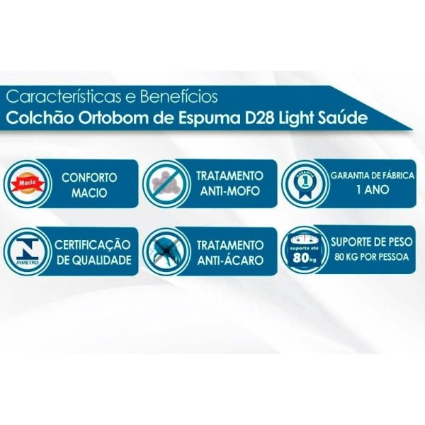 Encontraproduto.com.br - Conjunto Box Casal: Colchão Espuma Ortobom D28 Light Saúde + Base Crc Suede Clean(138x188)