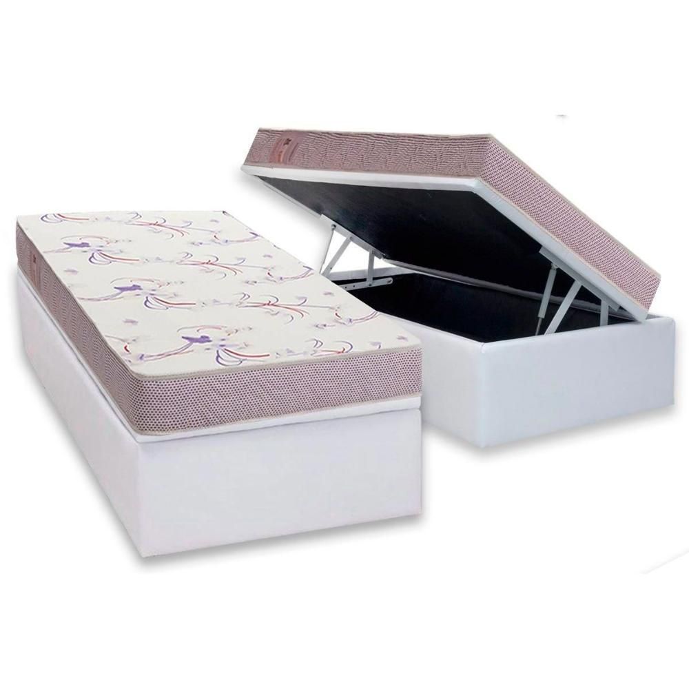 Encontraproduto.com.br - Conjunto Box Baú Solteiro Colchão Espuma Ortobom D20 Physical Resistente Bordado + Base Crc Courano White(88x188)