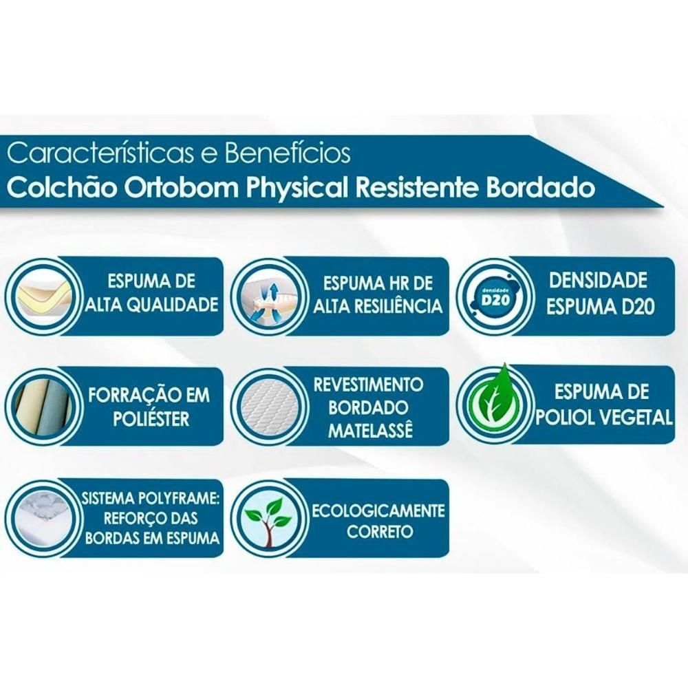 Encontraproduto.com.br - Conjunto Box Baú Solteiro Colchão Espuma Ortobom D20 Physical Resistente Bordado + Base Crc Courano White(88x188)