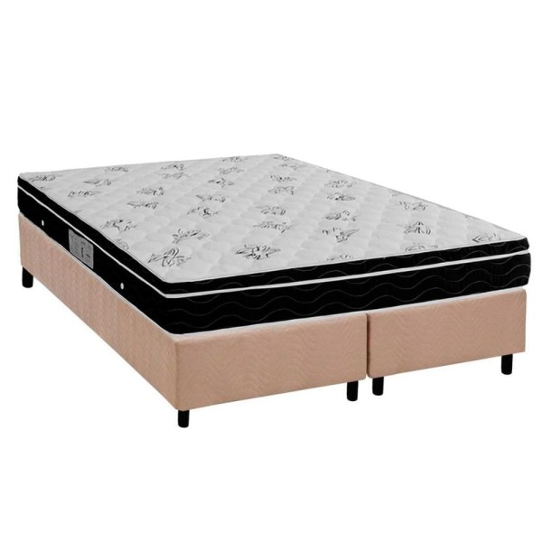 Encontraproduto.com.br - Conjunto Box Queen: Colchão Molas Ortobom Nanolastic Physical Spring + Base CRC Suede Clean(158x198)