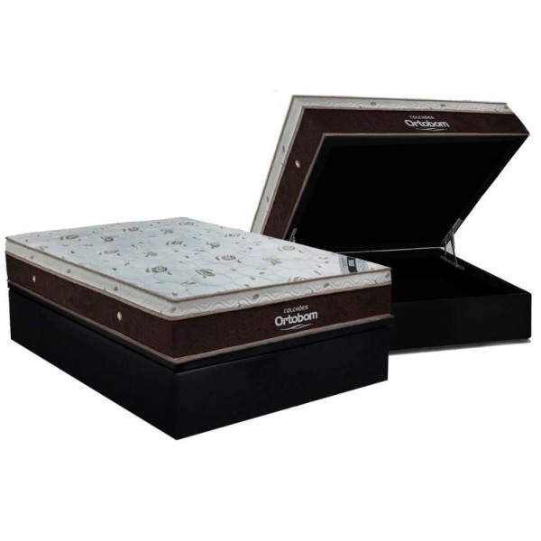 Encontraproduto.com.br - Conjunto Box Baú Casal: Colchão Espuma Ortobom Superpocket Sleep King + Base Crc Suede Black(138x188)
