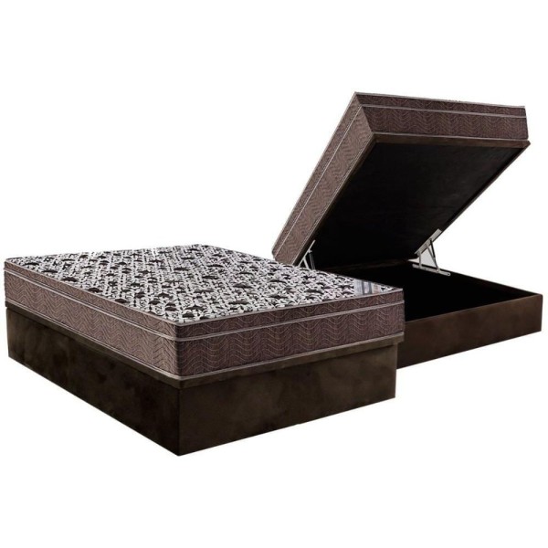 Encontraproduto.com.br - Conjunto Box Baú Casal: Colchão Espuma Ortobom Superpocket Physical + Base Crc Suede Brown(138x188)