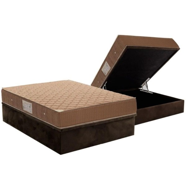 Encontraproduto.com.br - Conjunto Box Baú Casal: Colchão Espuma Ortobom Nanolastic Orthotel Spring + Base Crc Suede Brown(138x188)