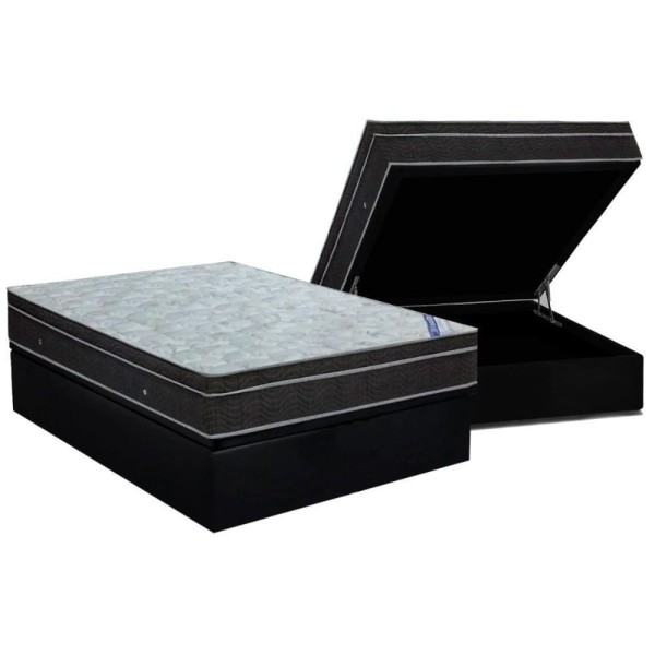 Encontraproduto.com.br - Conjunto Box Baú Casal: Colchão Espuma Ortobom Nanolastic Light + Base Crc Suede Black(138x188)