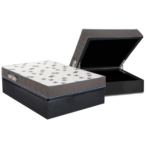 Encontraproduto.com.br - Conjunto Box Baú Casal: Colchão Espuma Ortobom D33 Light Saúde + Base Crc Suede Gray(138x188)