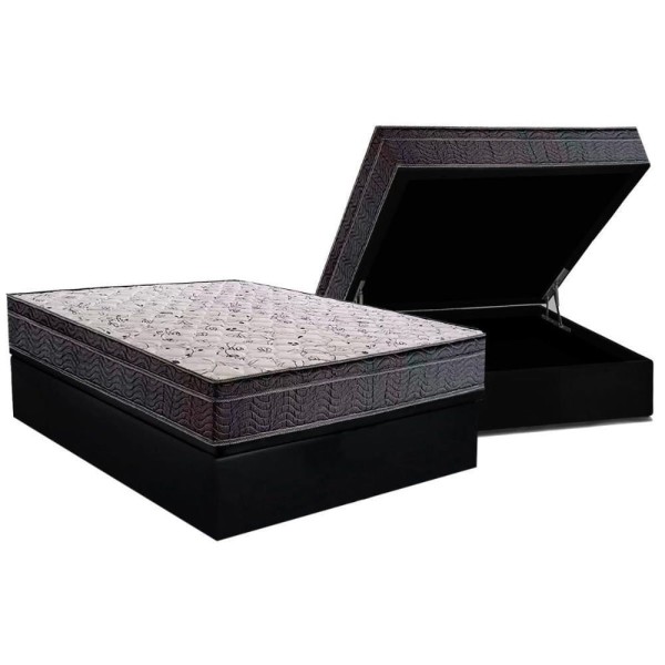 Encontraproduto.com.br - Conjunto Box Baú Casal: Colchão Espuma Ortobom D20 Physical Super Hiper Resistente 17 + Base Crc Suede Black(138x188)