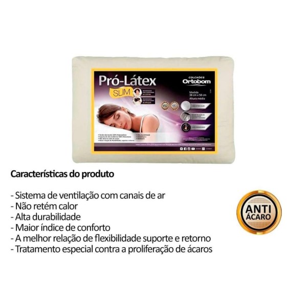 Encontraproduto.com.br - Travesseiro Látex Slim 2 Unidades p/Fronha 38x58cm (Tamanho 38x58) - Ortobom