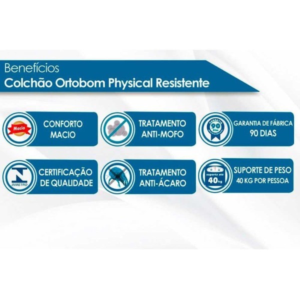 Encontraproduto.com.br - Colchão Solteiro Espuma Physical Resistente Liso (78x188x12) - Ortobom