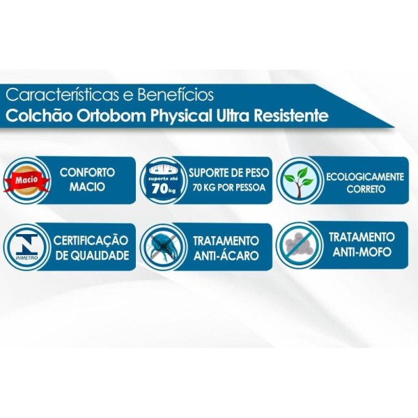 Encontraproduto.com.br - Colchão Casal Espuma D26 Physical Ultra Resistente (138x188x20) Ortobom